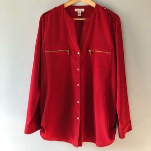Red Calvin Klein button down blouse